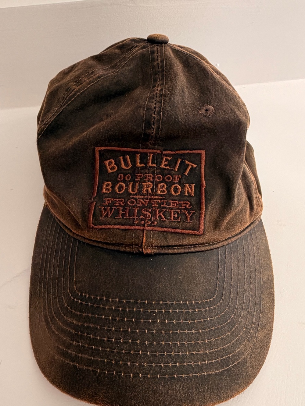 Bulleit Bourbon Whiskey Distressed Waxed Oilcloth Hat Leather Strapback Cap